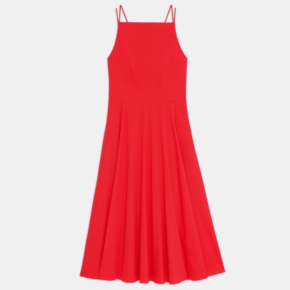 THEORY Red Square Neck Midi Dress Good Cotton NWOT Size 6 - Picture 4 of 9